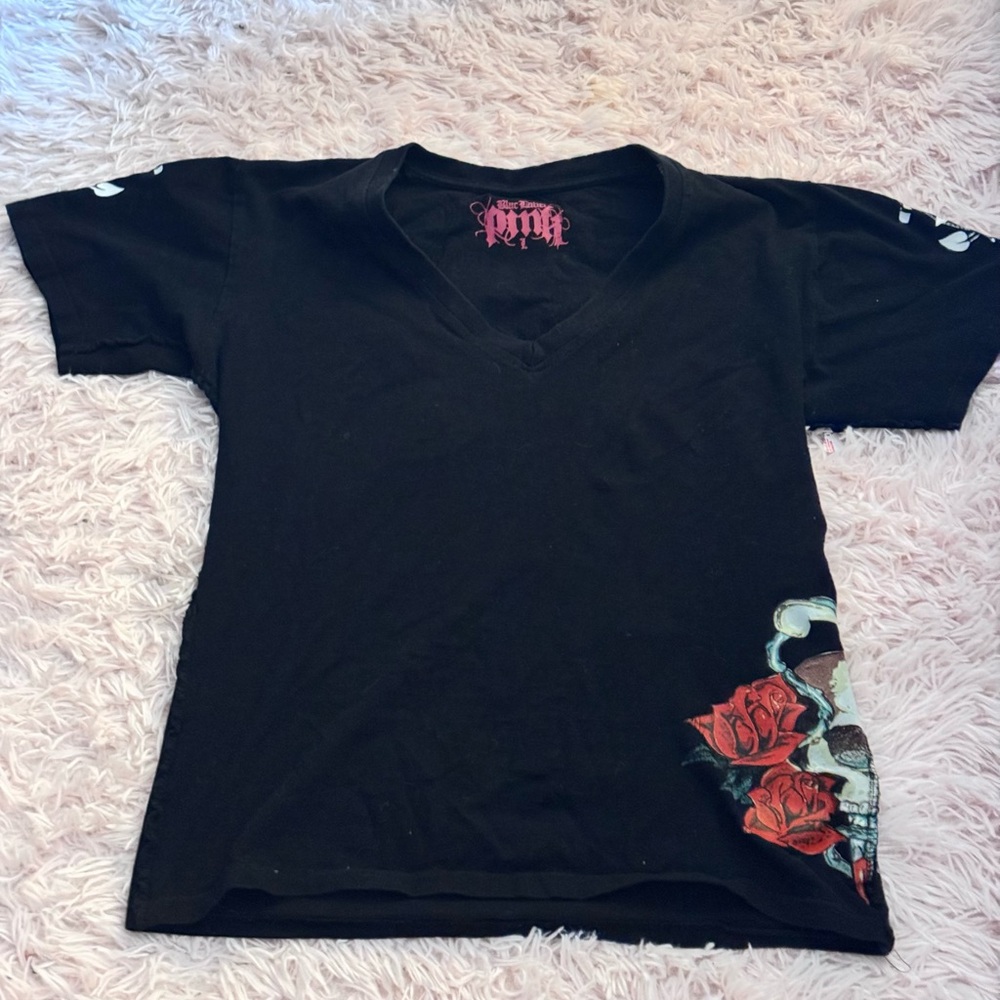 Authentic Black Label Pink edition Shirt with Red Rose and Mermaid Design